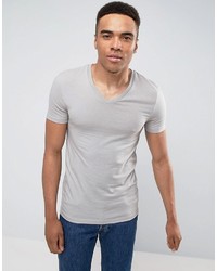 Asos Extreme Muscle Fit T Shirt With V Neck And Stretch In Gray