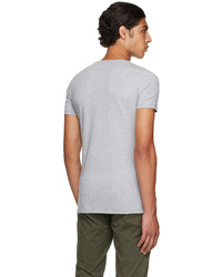Ermenegildo Zegna Grey Stretch Cotton V Neck T Shirt