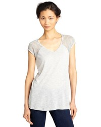 Casual Couture by Green Envelope Heather V Neck Open Knit Cap Sleeve Jersey Tee