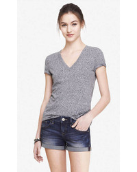 Express Heathered Fitted Deep V Neck Tee