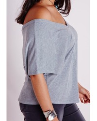 Missguided Plus Size V Neck T Shirt Grey Marl