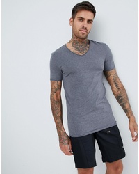 ASOS DESIGN Muscle Fit T Shirt With V Neck And Raw Edges In Grey