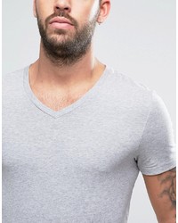 Asos Muscle T Shirt With V Neck In Gray Marl