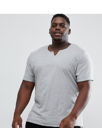 ASOS DESIGN Plus Relaxed Fit T Shirt With Raw Notch Neck In Grey Marl