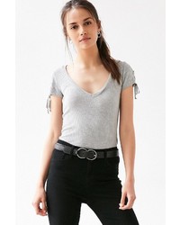 Project Social T Stella Lace Up Sleeve V Neck Tee