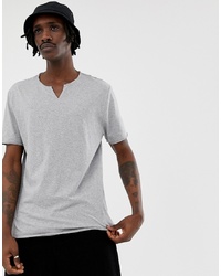 ASOS DESIGN Relaxed Fit T Shirt With Raw Notch Neck In Grey Marl