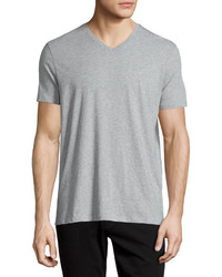 Vince Short Sleeve V Neck Jersey T Shirt Gray