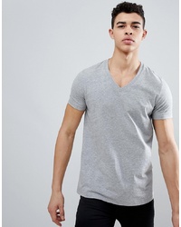 ASOS DESIGN T Shirt With V Neck In Grey Marl