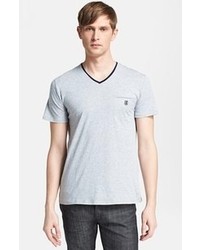 The Kooples Embroidered Pocket V Neck T Shirt Grey Small