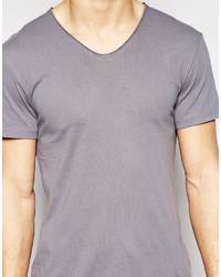 Esprit V Neck Short Sleeve T Shirt With Roll Sleeve