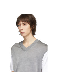 Junya Watanabe White And Grey Thin Knit Jersey T Shirt