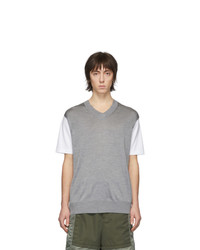 Junya Watanabe White And Grey Thin Knit Jersey T Shirt