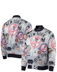 PRO STANDARD Gray New York Yankees Allover Print Satin Full Snap Jacket At Nordstrom