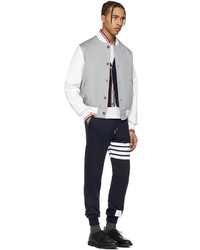 Thom Browne Grey Cotton And Leather Varsity Jacket