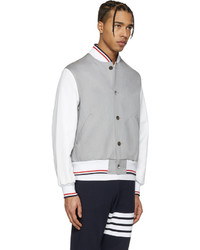 Thom Browne Grey Cotton And Leather Varsity Jacket