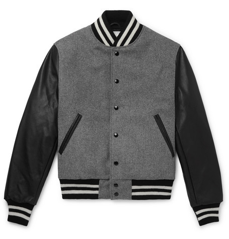 Wool and leather hot sale bomber jacket