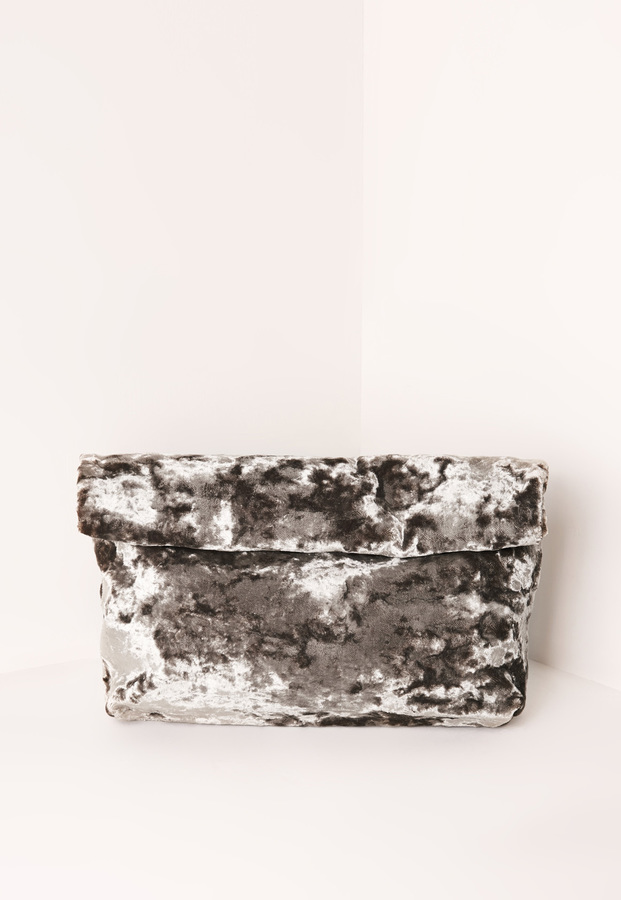 grey velvet clutch bag