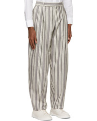 Ermenegildo Zegna Couture Grey Off White Silk Mohair Stripe Trousers