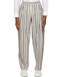 Ermenegildo Zegna Couture Grey Off White Silk Mohair Stripe Trousers