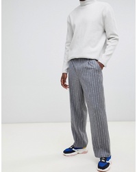 ASOS WHITE Volume Smart Trousers In 100% Wool Textured Stripe