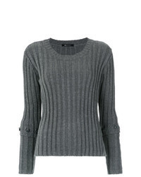 Grey Vertical Striped Crew-neck Sweater