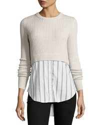 Veronica Beard Garrett Cashmere Sweater W Striped Shirting