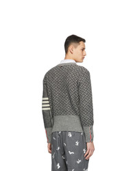 Thom Browne Grey Wool Funmix V Neck 4 Bar Sweater