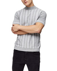 Topman Stripe Short Sleeve Mock Neck Sweater