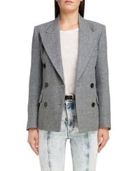 Grey Vertical Striped Double Breasted Blazer