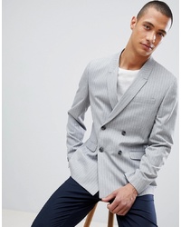 ASOS DESIGN Skinny Double Breasted Blazer In Grey Pinstripe