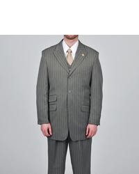Stacy Adams Grey Striped 3 Button Vested Suit
