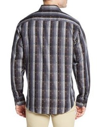 Bugatchi Classic Fit Striped Neat Print Cotton Sportshirt