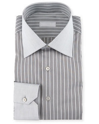 Stefano Ricci Contrast Collarcuff Striped Dress Shirt Gray