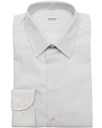 Armani Grey Herringbone Striped Cotton Dress Shirt