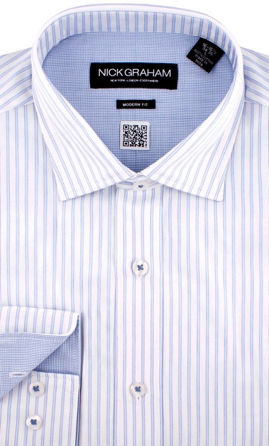 Nick Graham Light Blue And Grey Shadow Stripe Spread Collar Shirt, 41