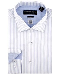 Nick Graham Light Blue And Grey Shadow Stripe Spread Collar Shirt