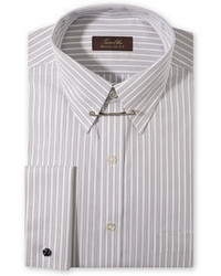 Tasso Elba Non Iron Grey Texture Stripe French Cuff Shirt