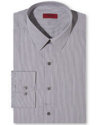 Alfani Red Fitted Grey Stripe Texture Dress Shirt
