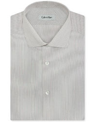 Calvin Klein Steel Non Iron Grey And Burgundy Fine Stripe Dress Shirt