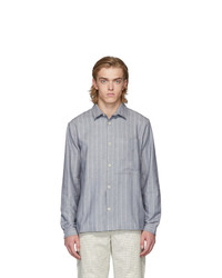 Grey Vertical Striped Flannel Long Sleeve Shirt