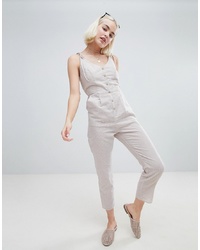Emory Park Button Front Jumpsuit With Tie Shoulders In Fine Stripe
