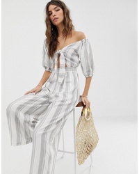 ASOS DESIGN Tea Jumpsuit With Puff Sleeve And In Stripe Print