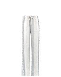 Grey Vertical Striped Lace Wide Leg Pants