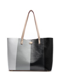 Grey Vertical Striped Leather Tote Bag