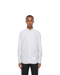 Thom Browne Grey And White Poplin Stripe Shirt