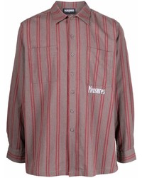 Pleasures Logo Print Striped Cotton Shirt