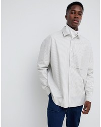 ASOS WHITE Oversized Shirt In Grey Stripe