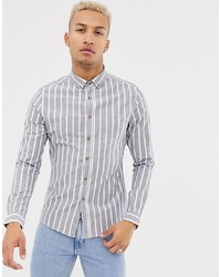 ASOS DESIGN Skinny Fit Stripe Shirt In Grey