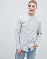 Selected Homme Slim Fit Mandarin Collar Shirt With Faint Stripe