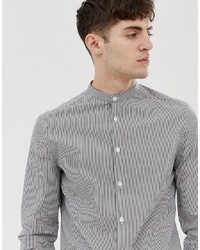 ASOS DESIGN Stripe Work Shirt With Contrast Collar In Grey